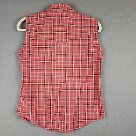 Crazy Cowgirl Size S Sleeveless Plaid Snap Up‎ Red Western 100% Cotton Country - Picture 7 of 7